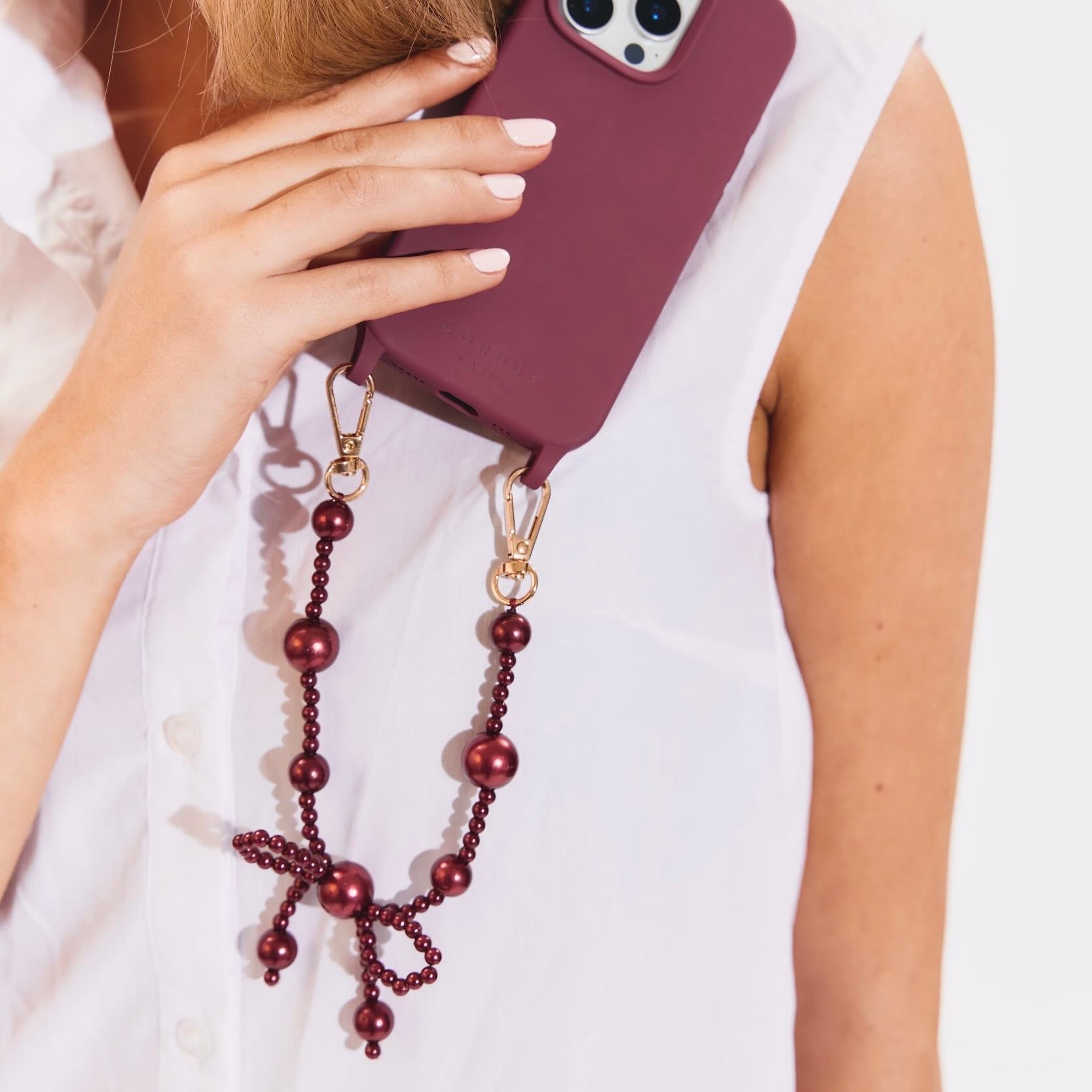 Burgundy Bow Phone Wristlet