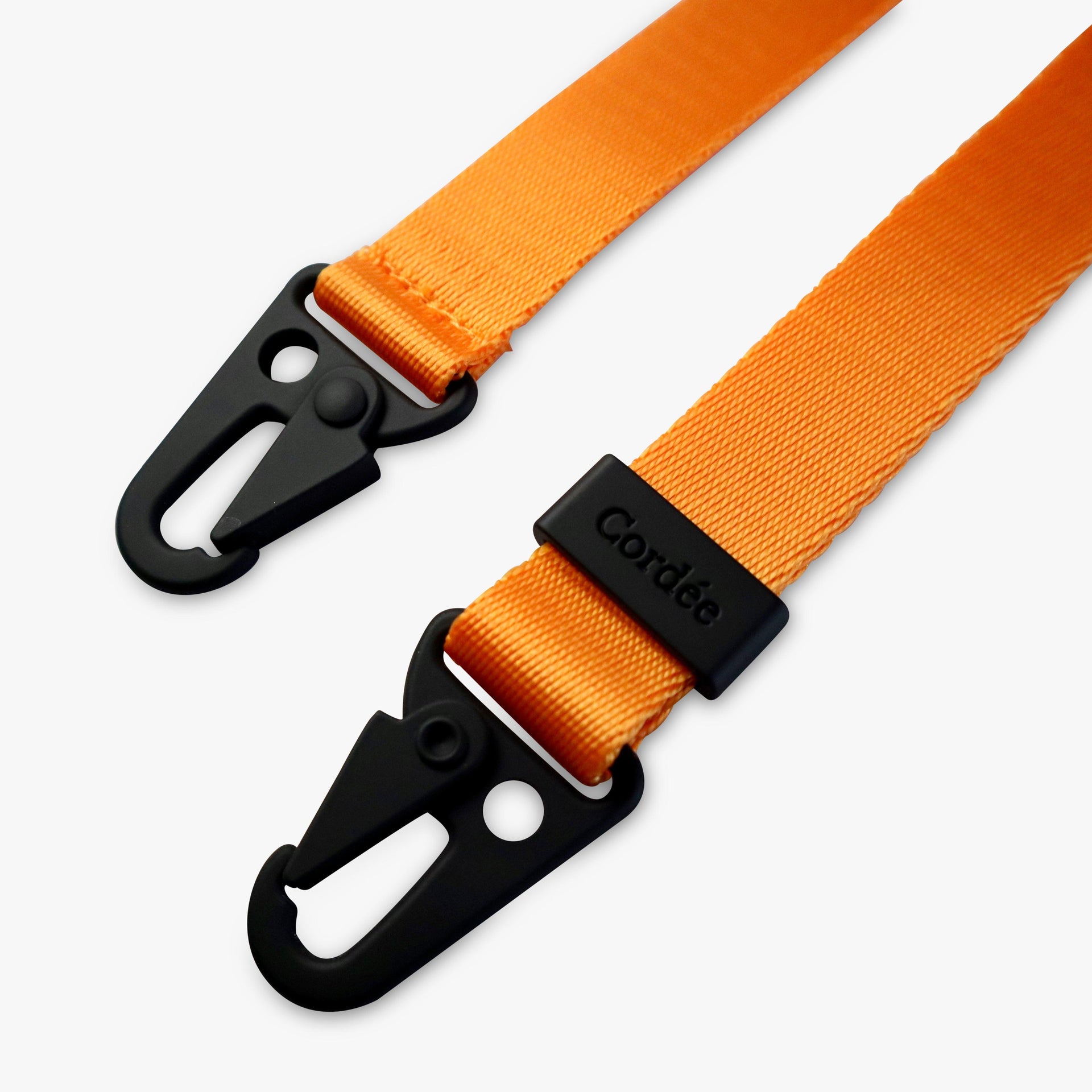 Chestnut Brown carabiner rope phone strap with neon orange hooks